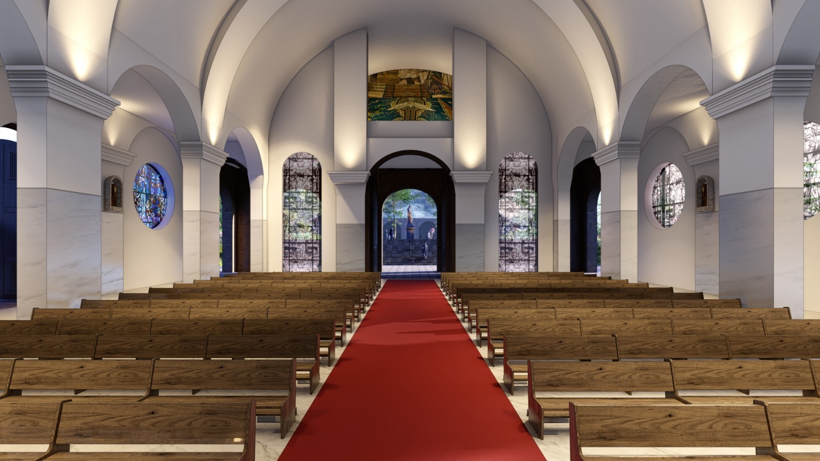 Nave da capela vista do altar em direção à entrada